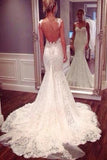 Sexy Long Strap Sweetheart Backless Mermaid Lace Wedding Dresses HZ0527