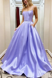 Promfast Simple Long Satin Purple Prom Dress With Pockets Fashion School Dance Dress HZ0527
