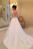 White A-line Long Sleeves Beading Lace Backless Court Train Wedding Dresses HZ0527