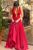 Sexy A-Line Backless Prom Dresses,Deep V-Neck Long Prom Evening Dress HZ0527