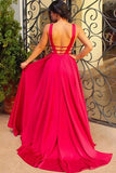Sexy A-Line Backless Prom Dresses,Deep V-Neck Long Prom Evening Dress HZ0527