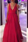 2025 Long Satin Red Prom Gowns,Sexy Backless Evening Party Dresses HZ0527