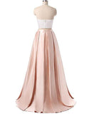 Charming Formal Halter Two Pieces Light Pink Prom Dress, Simple Satin Prom Gowns HZ0527