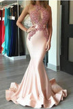Sexy Lace Mermaid Long Pink Satin Simple Cheap Pretty Prom Dresses HZ0527