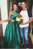 Plus Size Two Pieces Green Satin Long A-line Cheap Simple Modest Prom Dresses For Teens HZ0527