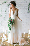 Simple Backless Beach Summer Wedding Dresses, Chiffon LongWedding Gowns HZ0527