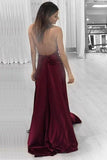 Simple Burgundy Plus Size Cheap Long A-line Handmade V-neck Prom Dresses HZ0527