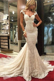 Sexy Mermaid Lace Wedding Dresses 2025 Cap Sleeves Appliques Bridal Gowns HZ0527