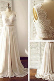 Simple Long Chiffon Lace A-line V-neck Beach Wedding Dresses HZ0527
