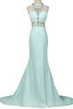 Mint Halter Open Back Long Mermaid Charming Elegant Chiffon Prom Dresses HZ0527