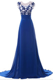 Sweep Train Blue Lace Chiffon High Low Cheap Simple Prom Dresses For Teens HZ0527