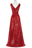 Red Sparkly V-neck Long A-line Backless Cheap Plus Size Prom Dresses HZ0527