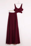 Charming Two Pieces Long A-line Burgundy Beauty Prom Dresses HZ0527