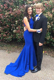 Simple Handmade Mermaid Long Royal Blue Open Back Prom Dresses HZ0527