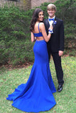 Simple Handmade Mermaid Long Royal Blue Open Back Prom Dresses HZ0527