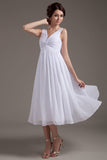 Simple White Chiffon V-neck Open Back Beach Wedding Dresses HZ0527