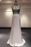 White Halter Beaded Two Pieces Long Mermaid Prom Dresses HZ0527
