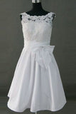 Pretty Simple Cheap Short Lace Wedding Dresses With Bow Belt HZ0527