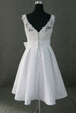 Pretty Simple Cheap Short Lace Wedding Dresses With Bow Belt HZ0527