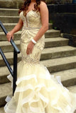 Beige Mermaid Beaded Strapless Long Pretty Prom Dresses For Teens HZ0527