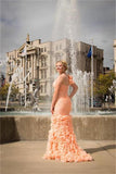 Pink One Shoulder Lace Up Front Split Long Beading Prom Dresses HZ0527