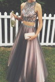 Lovely Two Pieces Colorful Beading A-line Long Handmade Prom Dresses HZ0527