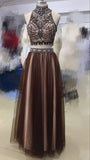 Lovely Two Pieces Colorful Beading A-line Long Handmade Prom Dresses HZ0527