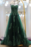 Sweetheart Lace Beading Long Green A-line Modest Prom Dresses HZ0527