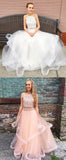Two Piece Long Beading Long Tulle Prom Dress,A Line Evening Dresses HZ0527