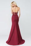 Mermaid Halter Sleeveless Burgundy Long Split Prom Dresses,Evening Dresses HZ0527