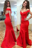Simple Cheap Handmade Sexy Red Satin Mermaid Long Prom Dresses HZ0527