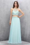 Mint Chiffon Two Pieces Beading Backless Formal Prom Dresses HZ0527