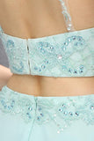 Mint Chiffon Two Pieces Beading Backless Formal Prom Dresses HZ0527