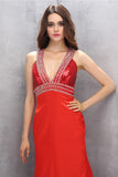 Sexy Sparkly Mermaid Satin V-neck Handmade Open Back Prom Dresses HZ0527