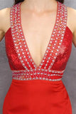 Sexy Sparkly Mermaid Satin V-neck Handmade Open Back Prom Dresses HZ0527