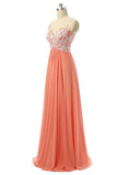 Beautiful Coral Chiffon White Lace Long Prom Dresses With Straps HZ0527