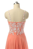 Beautiful Coral Chiffon White Lace Long Prom Dresses With Straps HZ0527
