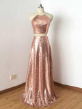 New Arrival Two Piece Sequined Cheap Long A Line Prom Dress HZ0527