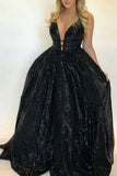 Unique V Neck Sleeveless A Line Long Formal Prom Dress HZ0527