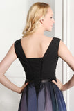 2025 Elegant Gradient Chiffon V-neck Long Back Up Lace Prom Dresses HZ0527