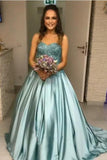 Princess Blue Beaded Sweetheart Strapless Ball Gown Long Prom Dresses HZ0527