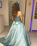 Princess Blue Beaded Sweetheart Strapless Ball Gown Long Prom Dresses HZ0527