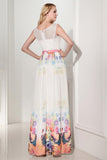 2025 Pretty Long Cap Sleeves Printed Chiffon Charming Prom Dresses HZ0527