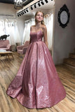Promfast A-line Scoop Spaghetti Straps Sparkle Prom/Evening Dress with Pockets HZ0527