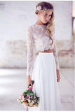 Two Pieces Long Sleeves Lace Beach Wedding/Bridal Dresses,Elegant White Sexy Wedding Gown HZ0527