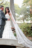 Alencon Lace Edged Cathedral Length Tulle Bridal Veil Wedding HZ0527