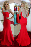 Light Red Long Mermaid Beading Modest Party Prom Dresses HZ0527