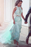 Unique Two Pieces Lace Tulle Long Prom Dress,Formal Evening Dresses HZ0527