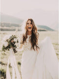 A Line Long Sleeve Lace Appliqued Ivory Beach Wedding Dress HZ0527