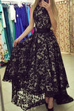 Modest Black Lace Long High Low Charming Prom Dresses HZ0527